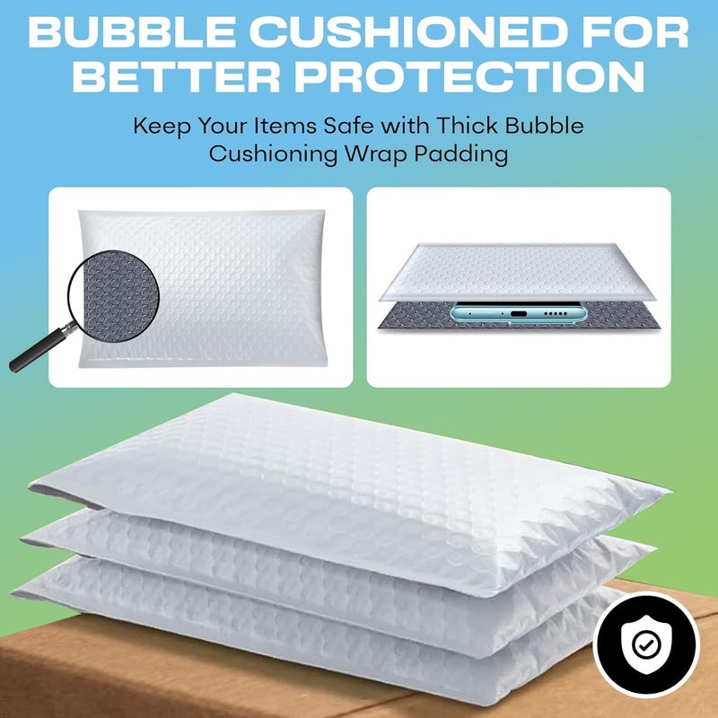 MAILERVIEW White Small Poly Bubble Mailers 6x10 inch #0 | Self Seal Padded Envelopes | Cushioned Bubble Mailer | Usable Size 6x9 | WaterProof | Lightweight mailing Shipping Bags | 250 Pack Bulk | Made in USA - Image 4